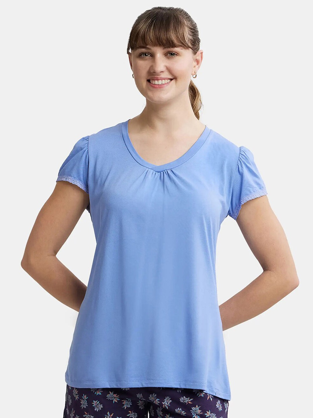 

Jockey Relax V-Neck Short Sleeves Lace Trim Modal Relaxed Fit T-shirt, Blue