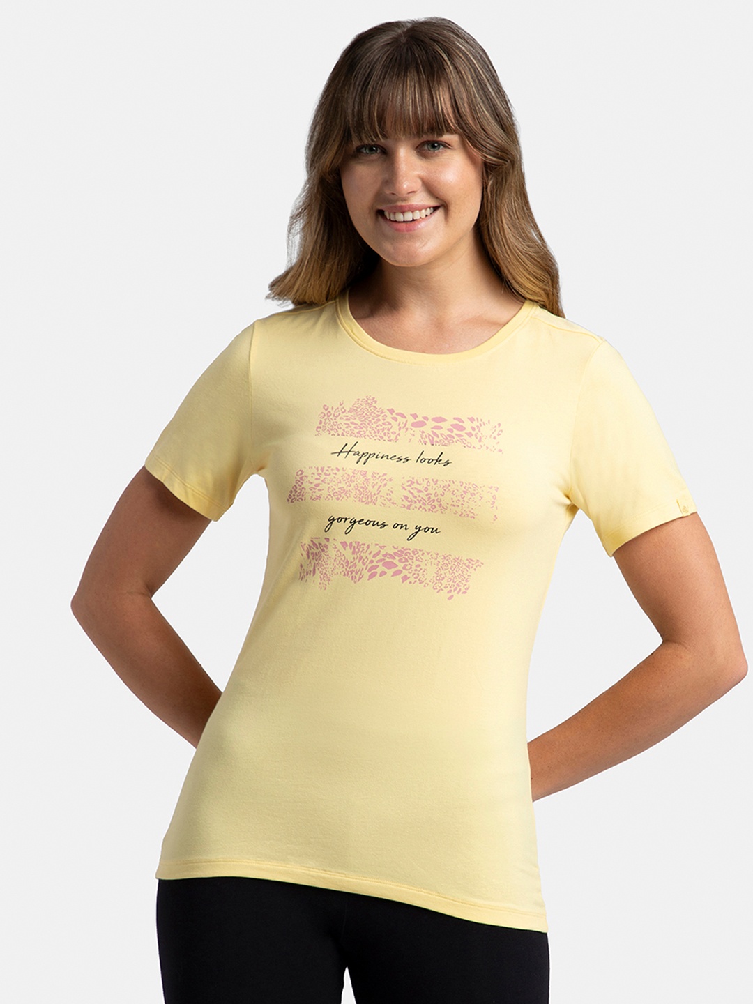 

Jockey Super Combed Cotton Regular Fit Printed Round Neck Half Sleeve Tshirt-1361, Yellow