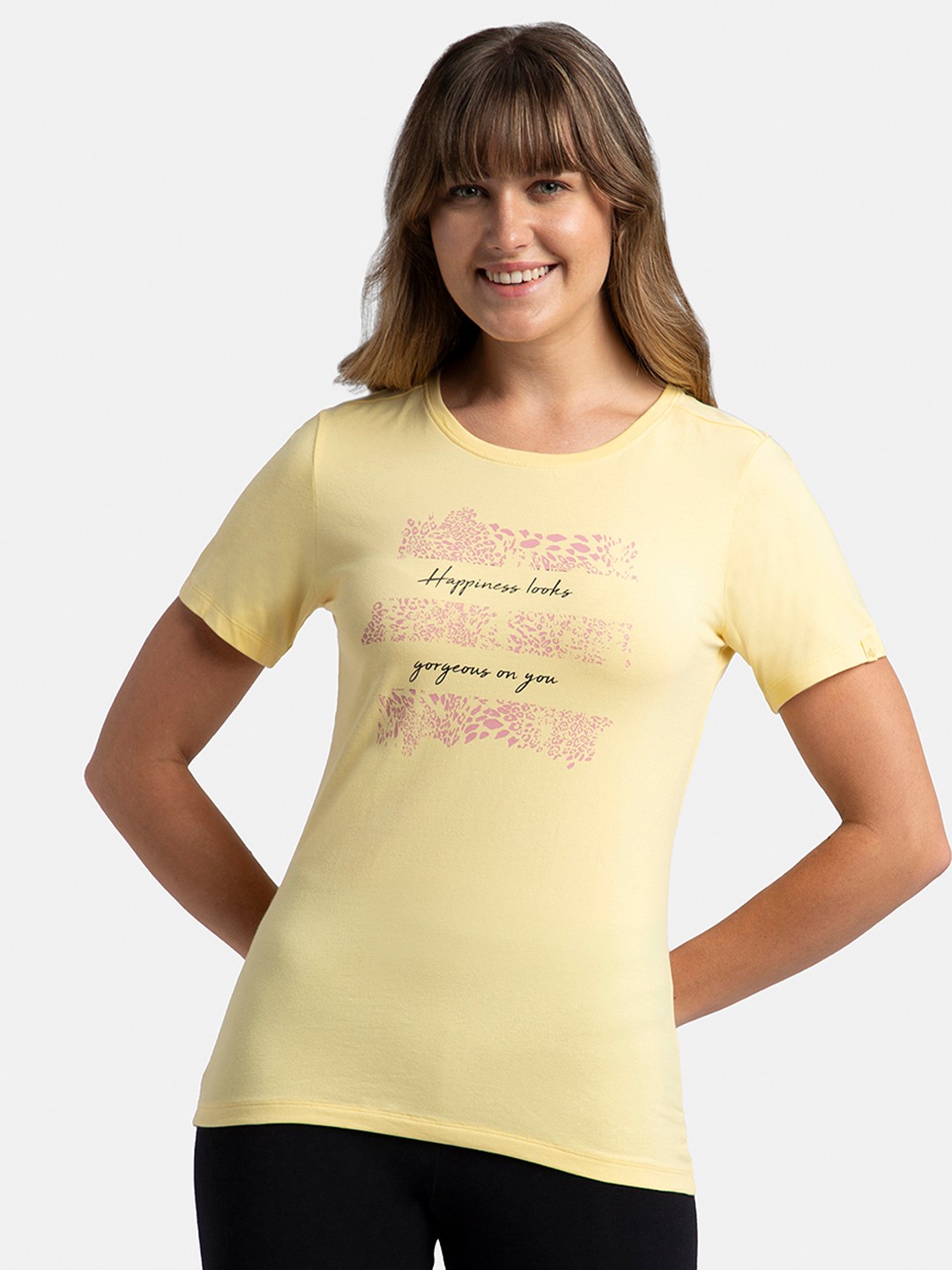 

Jockey Super Combed Cotton Regular Fit Printed Round Neck Half Sleeve Tshirt-1361, Yellow