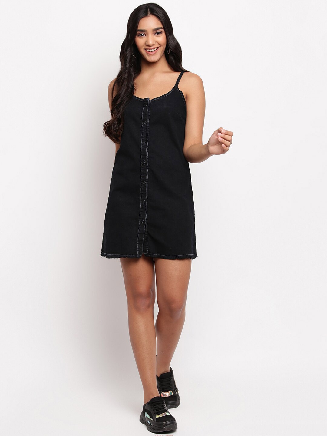 

TALES & STORIES Shoulder Straps Mini A-Line Dress, Black