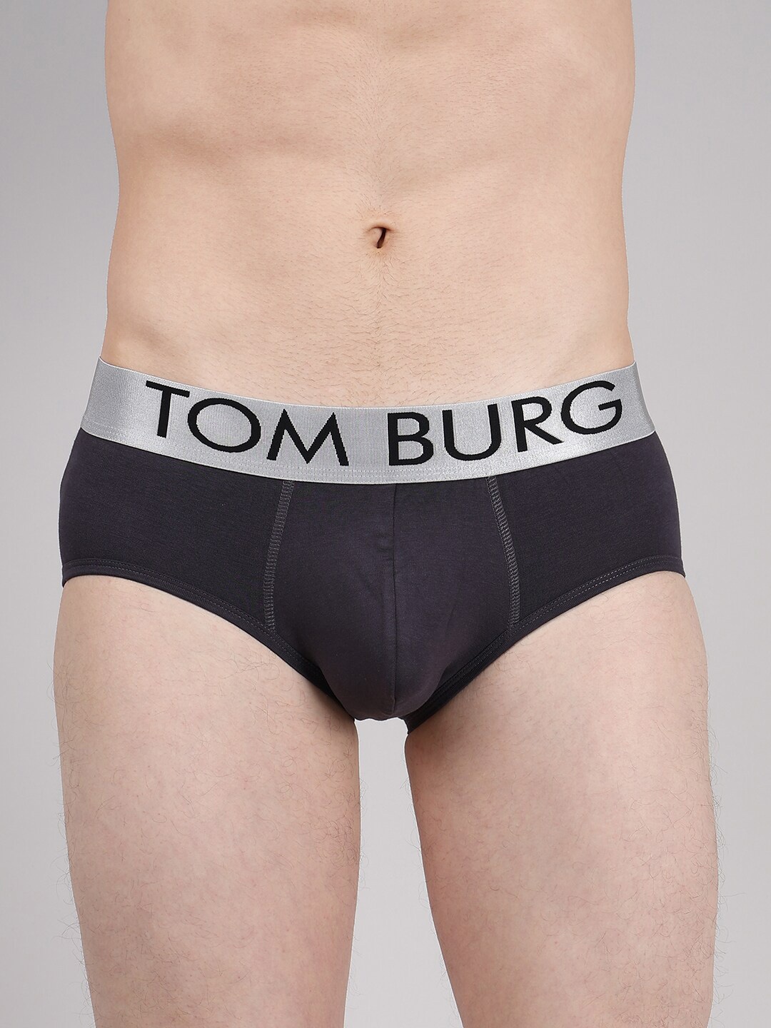 

TOM BURG Brand Logo Printed Ultrasoft Waistband Briefs- CB01C, Charcoal