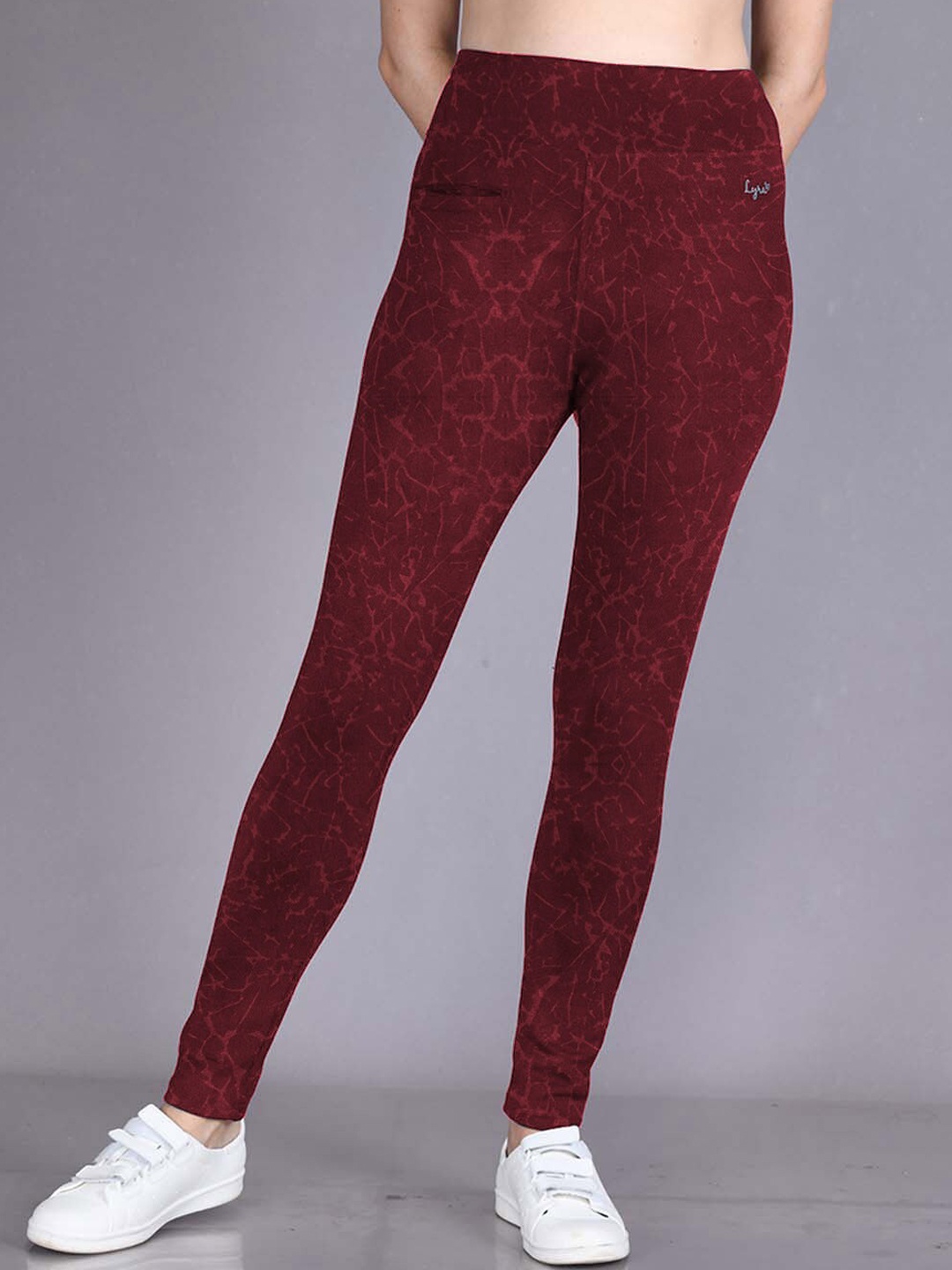 

LYRA Women Printed Anti-Static Slim-Fit Ankle-Length Gym Tights, Maroon