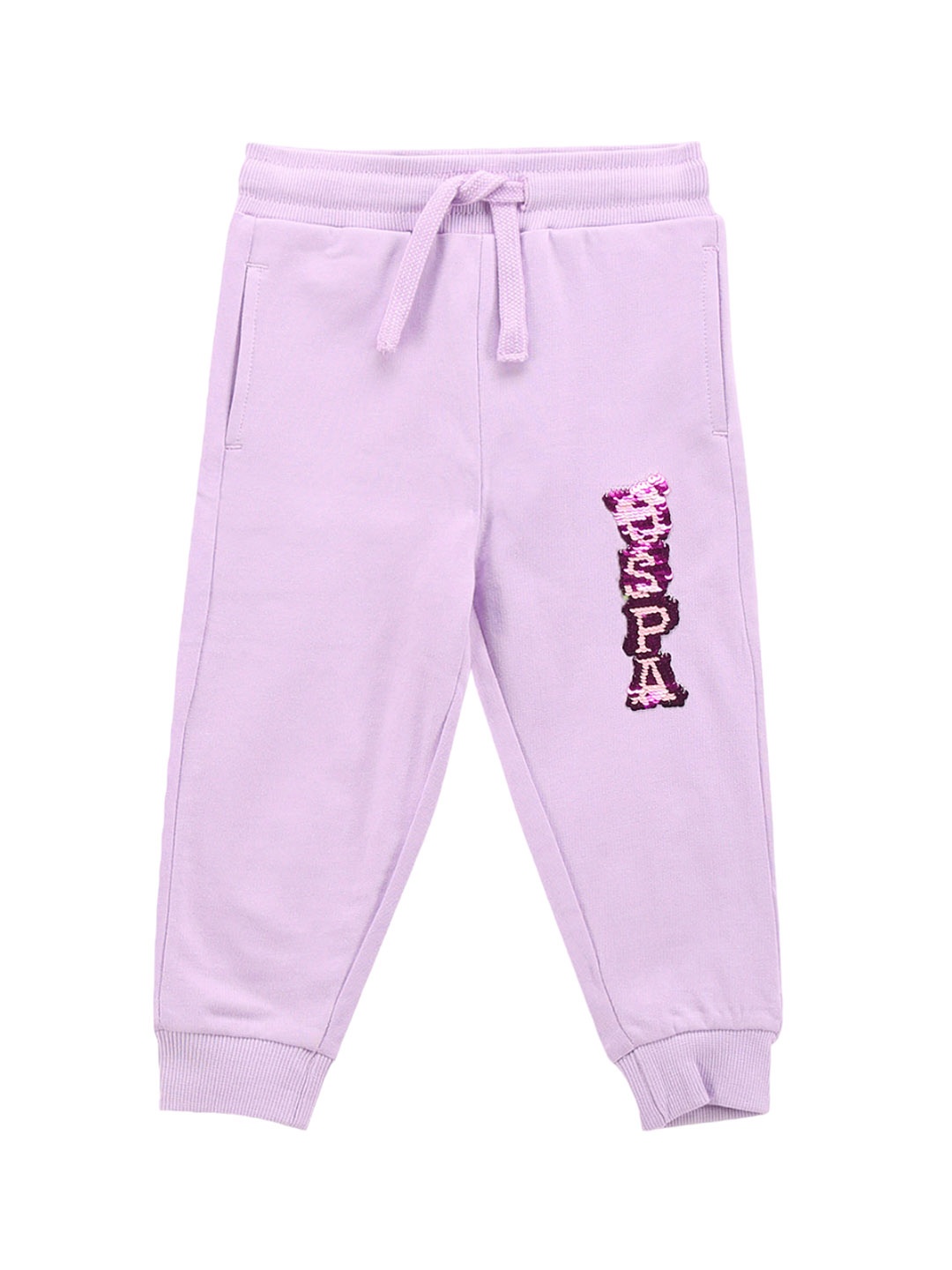 

U.S. Polo Assn. Kids Girls Sequinned Pure Cotton Joggers, Purple
