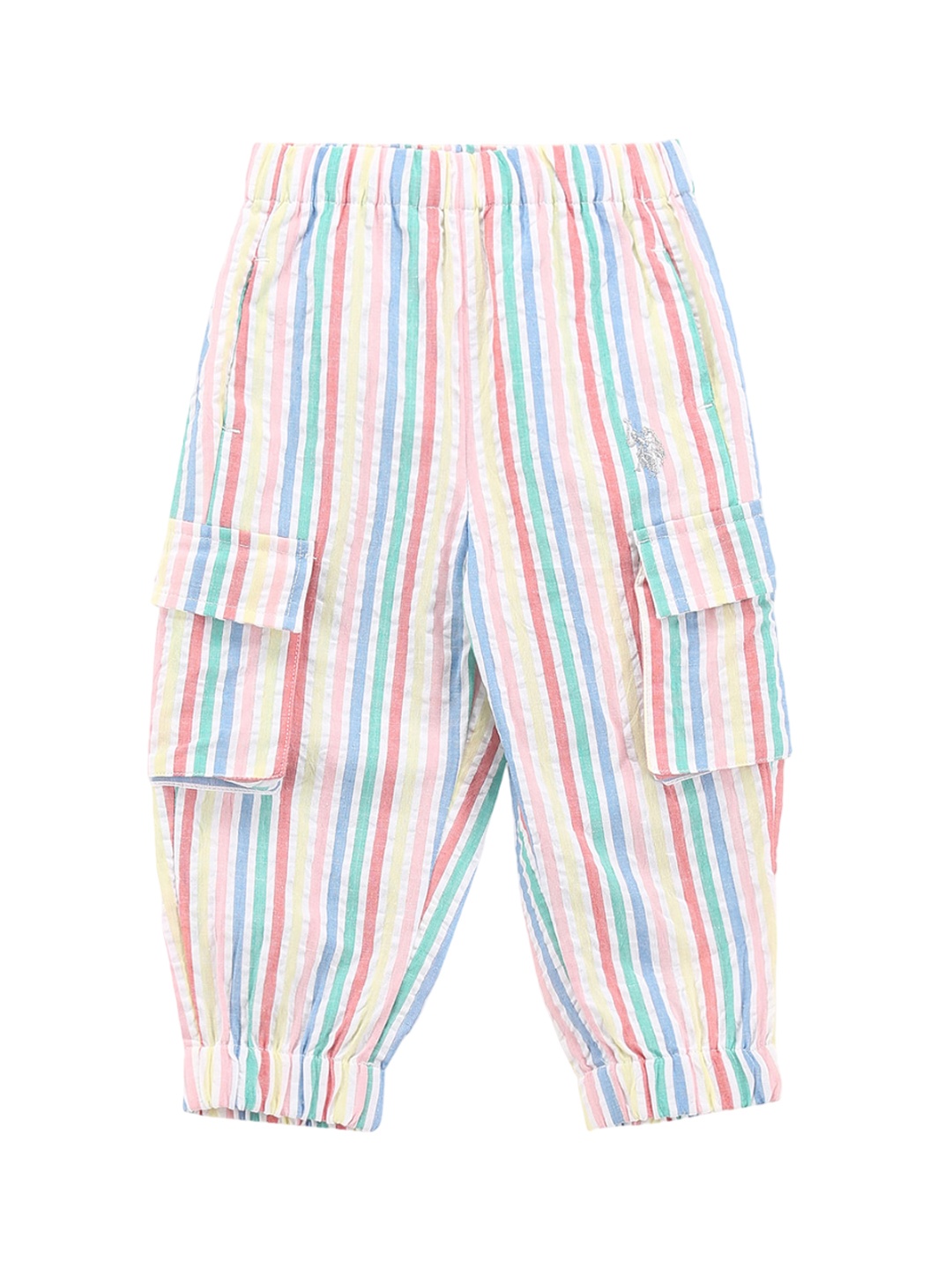 

U.S. Polo Assn. Kids Girls Vertical Striped Pure Cotton Cargo Joggers, White