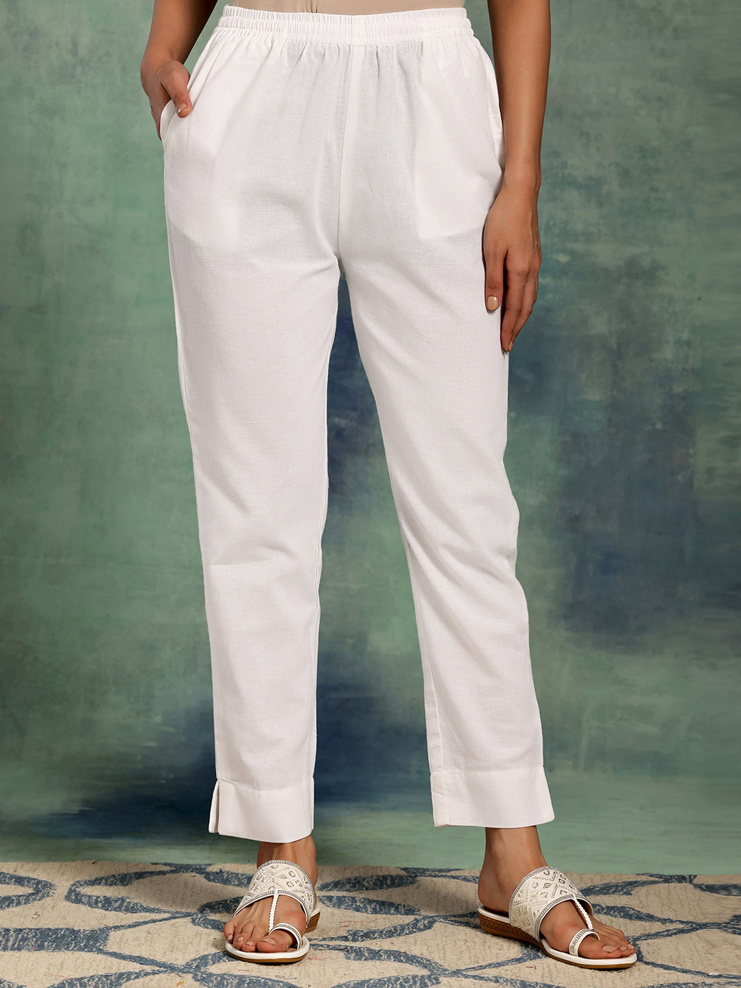 

Libas Women Solid Straight Fit Trousers, White