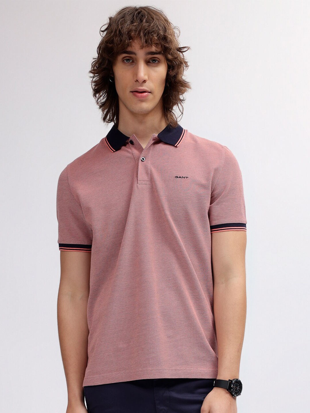 

GANT Solid Polo Neck Regular Fit T-Shirt, Pink