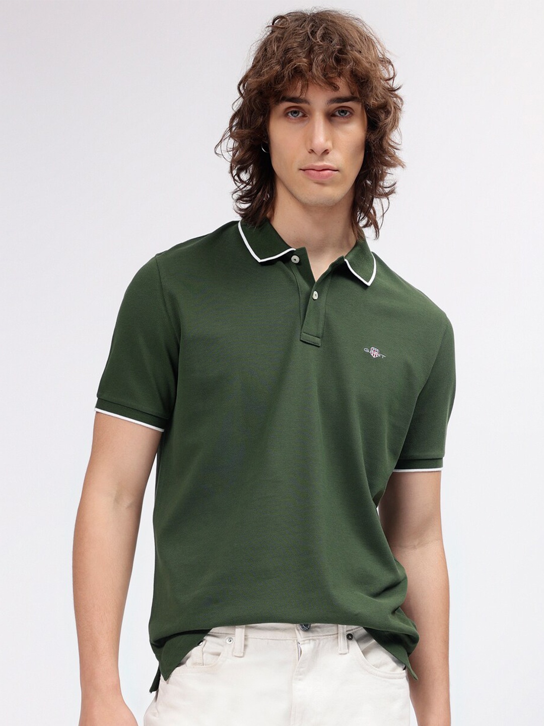 

GANT Solid Polo Neck Regular Fit T-Shirt, Green