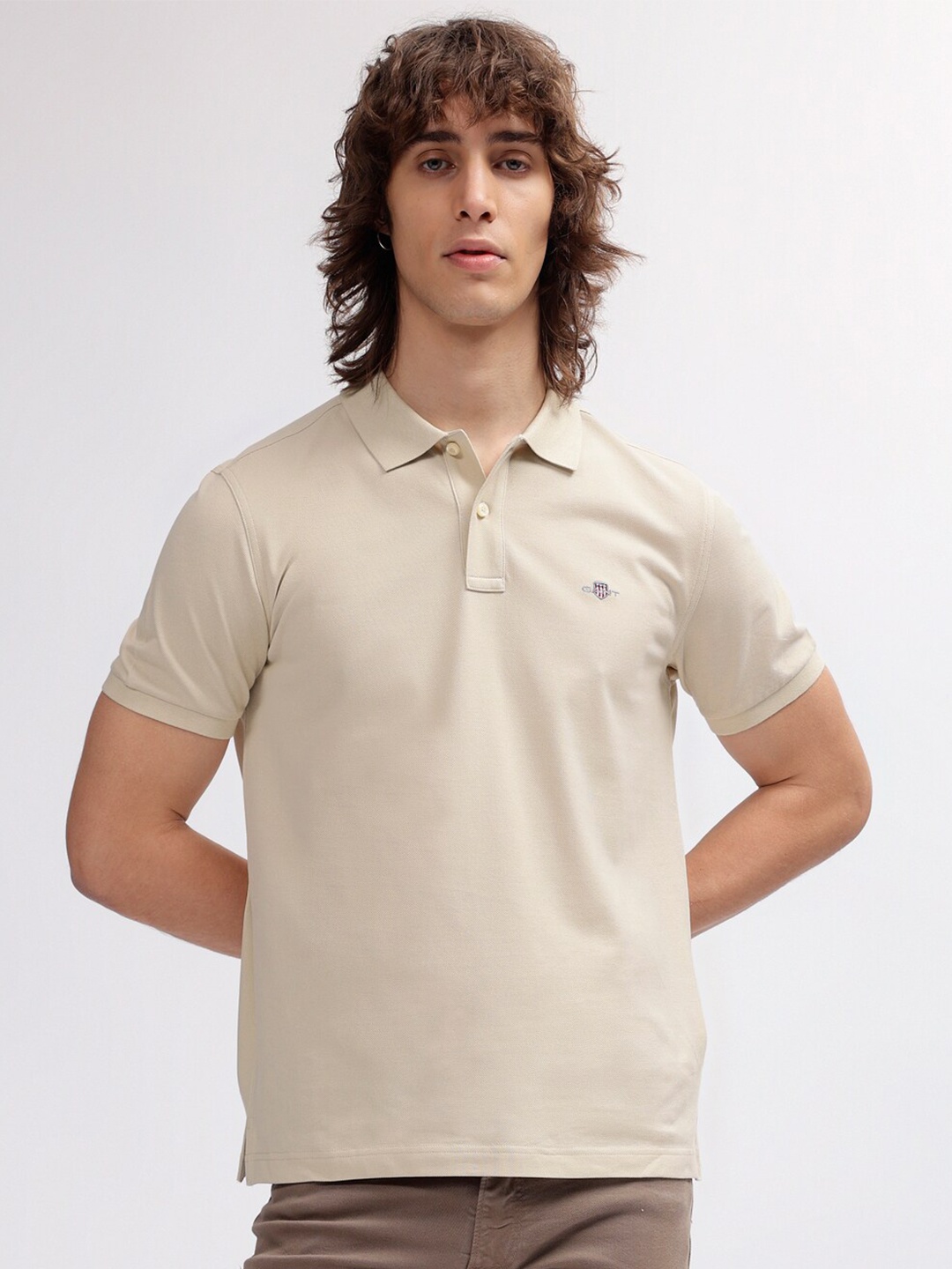 

GANT Solid Polo Collar Regular Fit T-Shirt, Beige