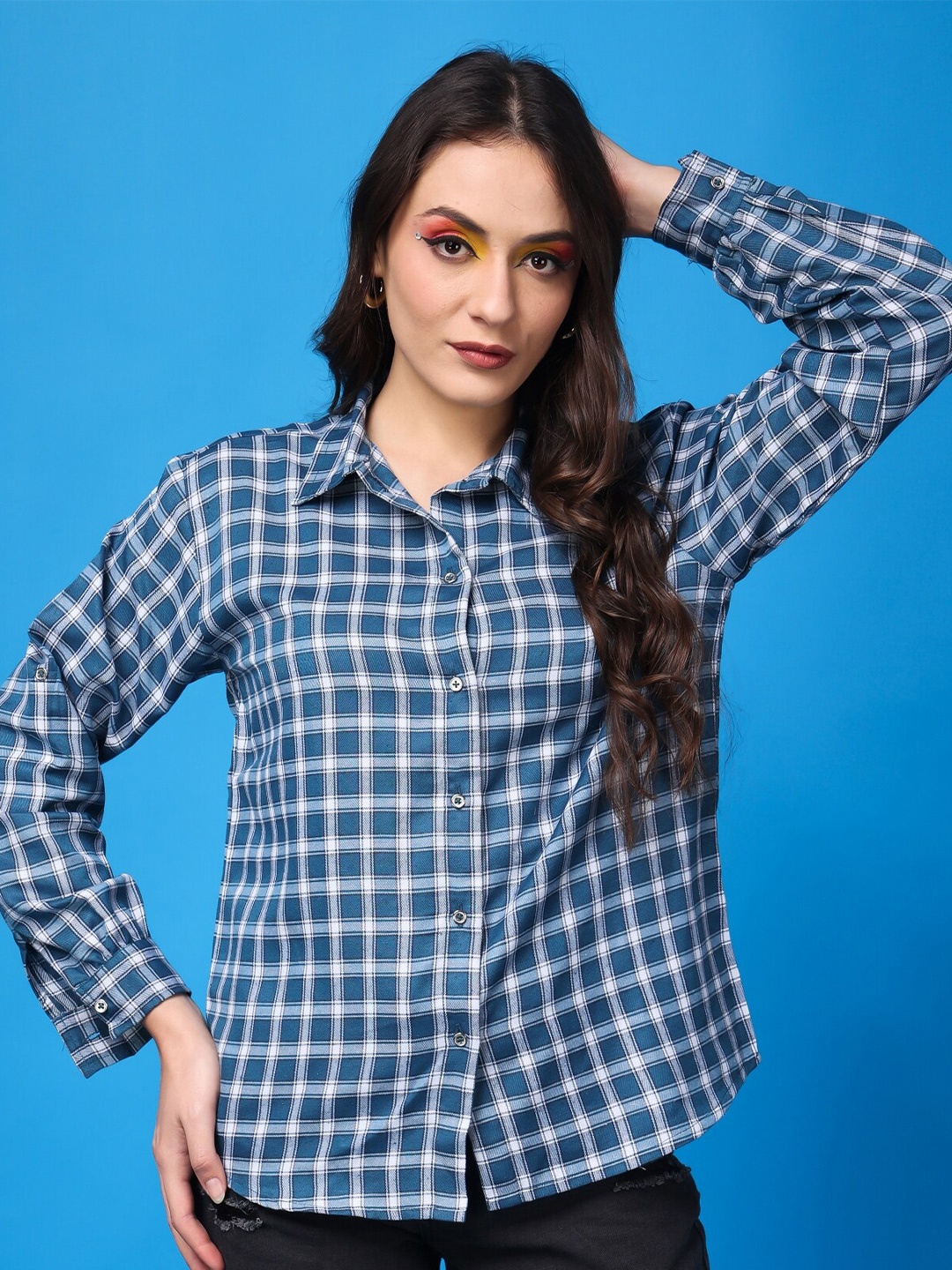 

Popwings Relaxed Tartan Checks Pure Cotton Casual Shirt, Blue