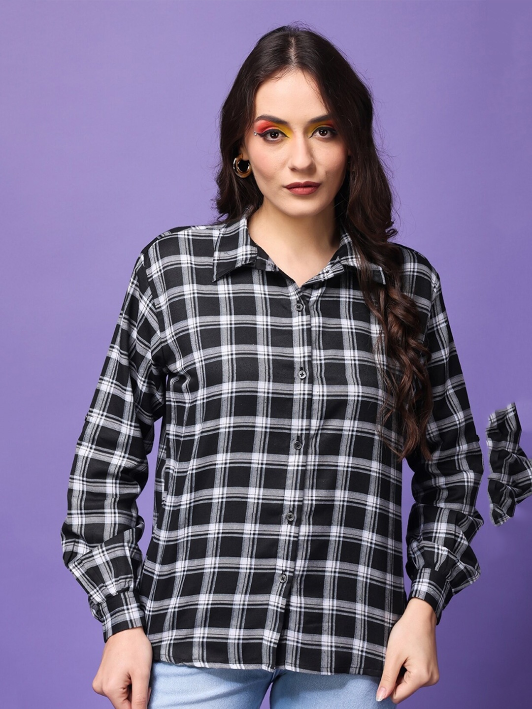 

Popwings Relaxed Checked Pure Cotton Casual Shirt, Black