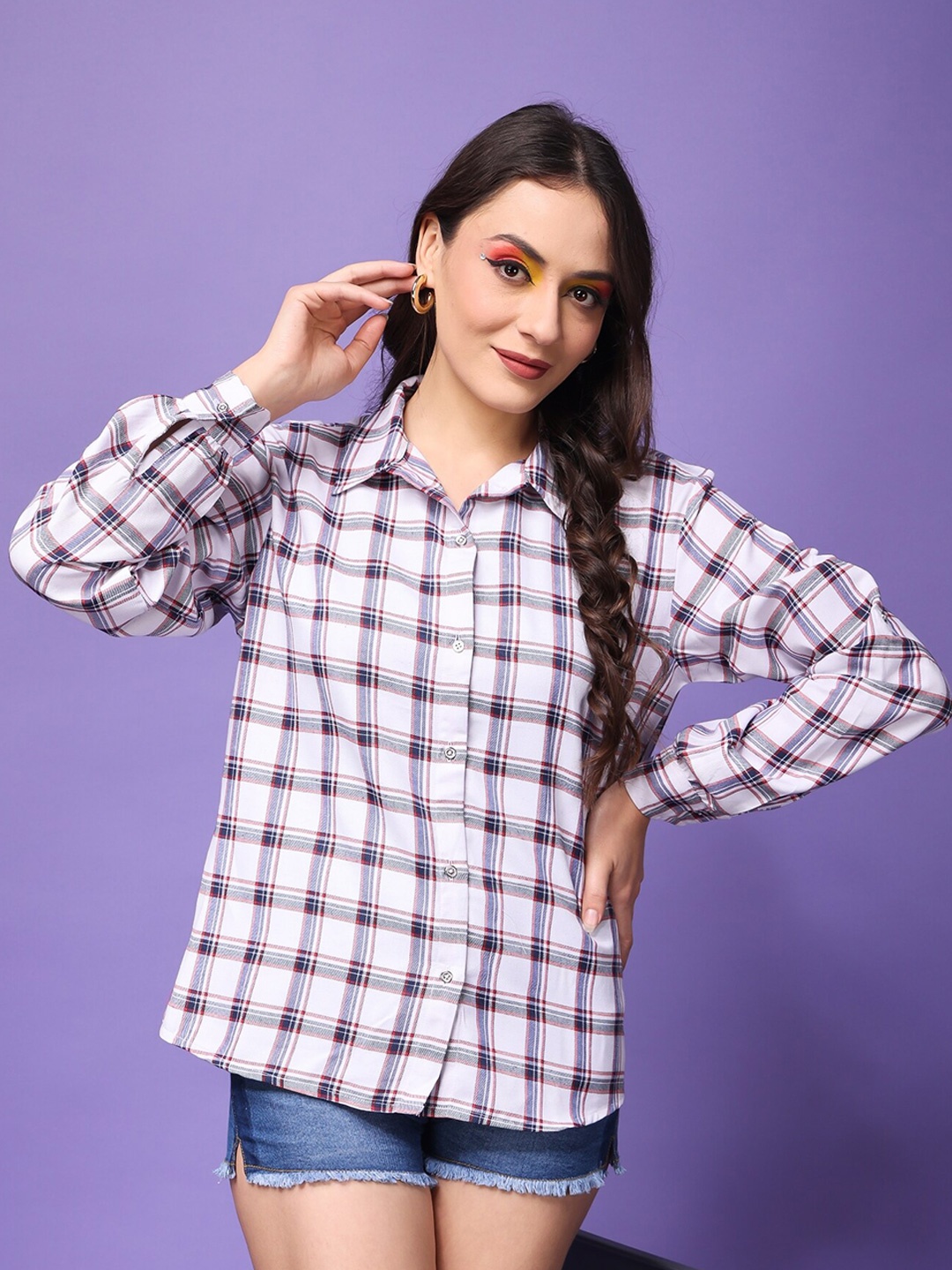 

Popwings Relaxed Checked Pure Cotton Casual Shirt, White