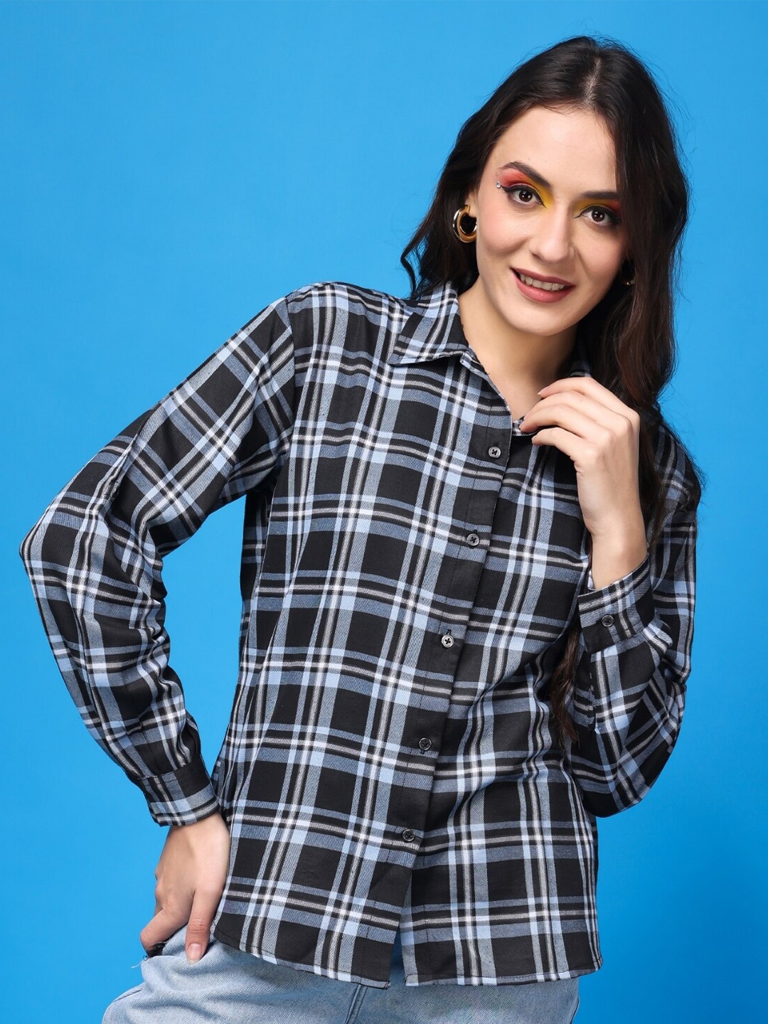 

Popwings Relaxed Tartan Checks Pure Cotton Casual Shirt, Blue