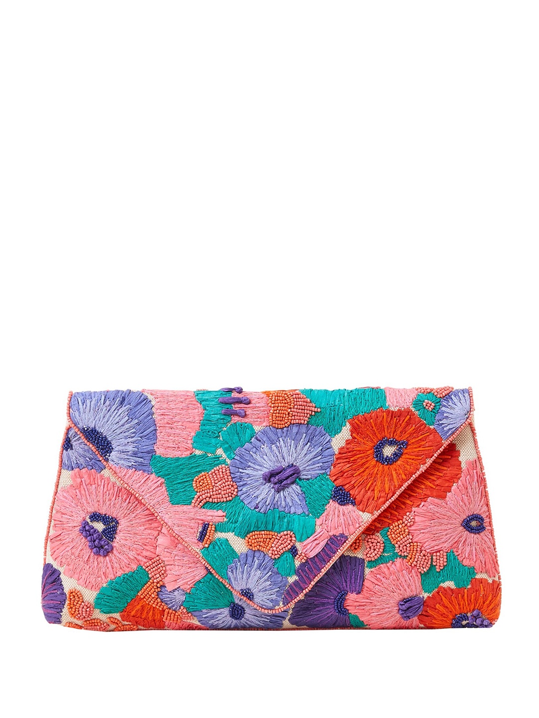 

Accessorize London Floral Embellished Embroidered Envelope Clutch, Peach