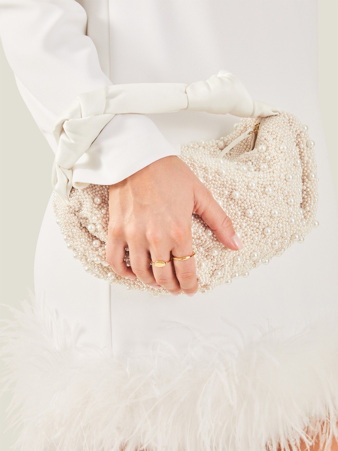 

Accessorize London Pearl Embellished Satin Purse Clutch, White