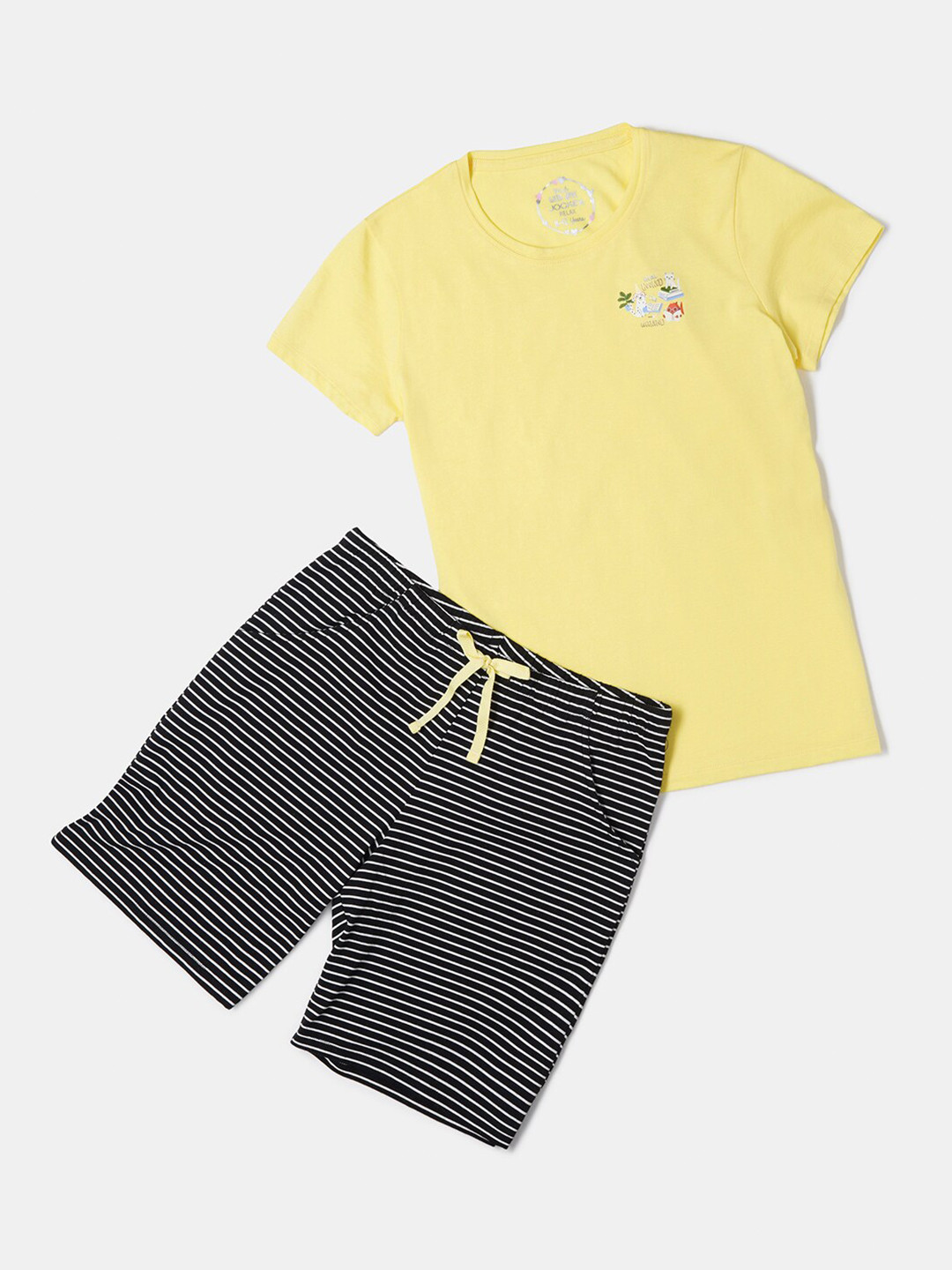 

Jockey Girl's Super Combed Cotton Short Sleeve Tshirt and Printed Shorts Set-RG11, Yellow
