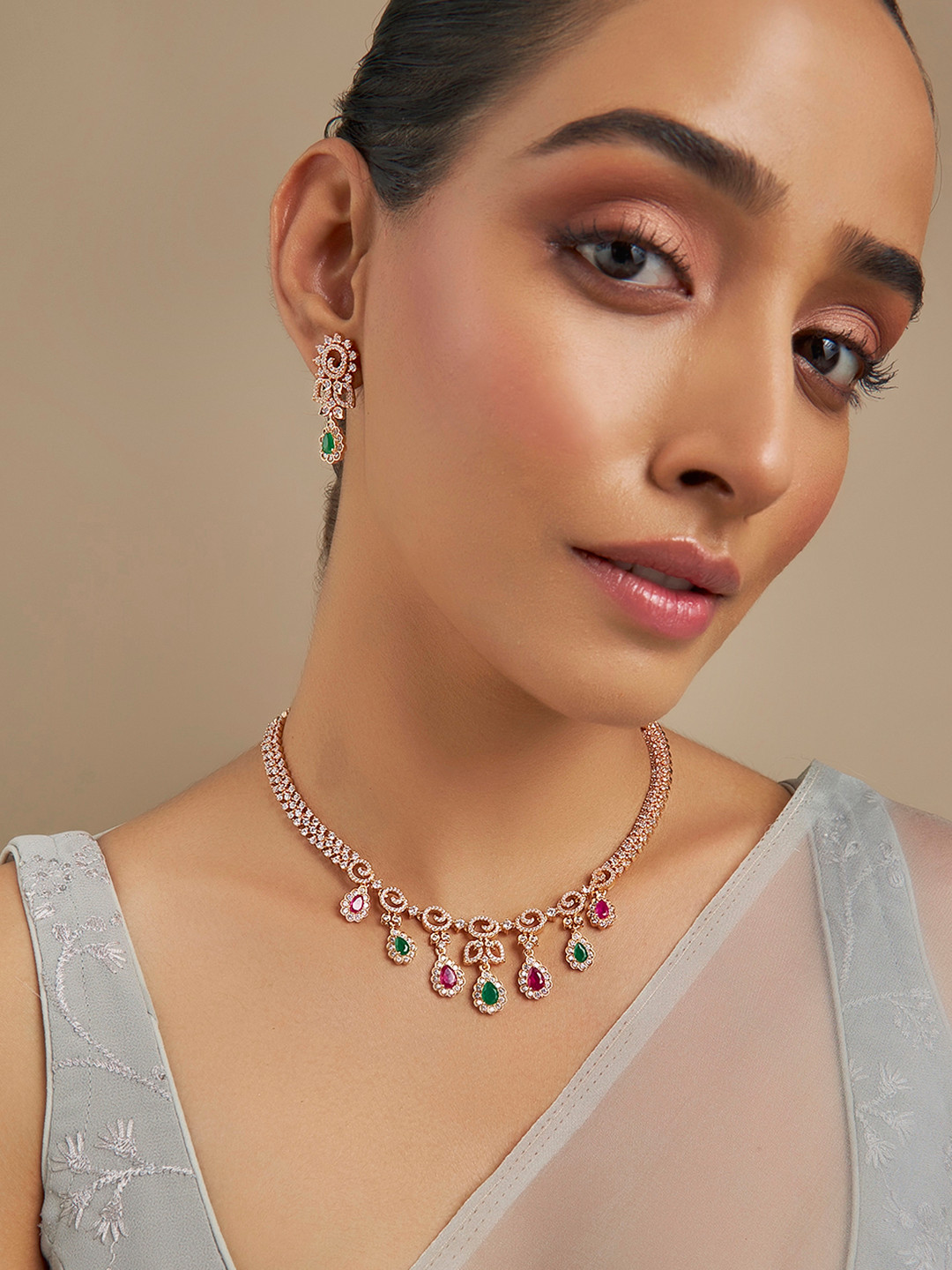 

Kushal's Fashion Jewellery Gold-Plated Cubic Zirconia Studded Jewellery Set