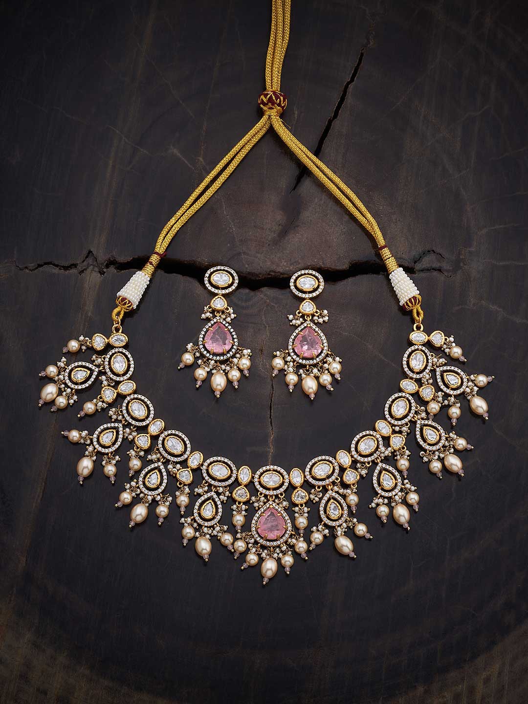

Kushal's Fashion Jewellery Gold-Plated Kundan Stones-Studded & Beaded Jewellery Set