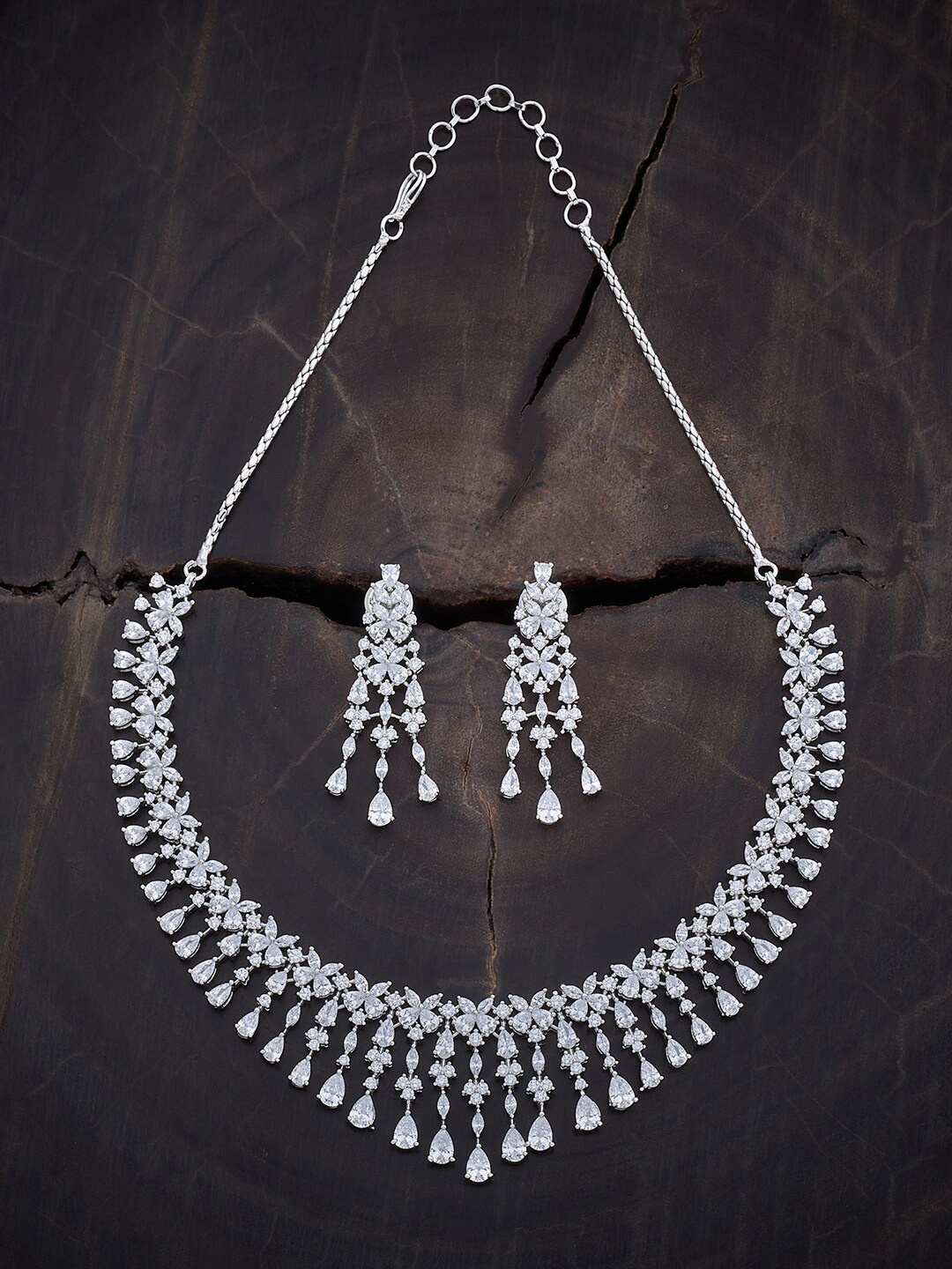 

Kushal's Fashion Jewellery Rhodium-Plated Cubic Zirconia Studded Jewellery Set, Silver
