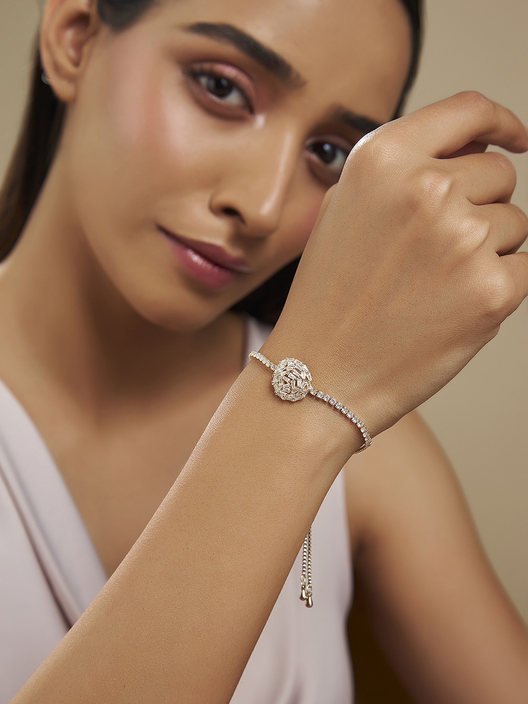 

Kushal's Fashion Jewellery Women Wraparound Cubic Zirconia Gold-Plated Bracelet