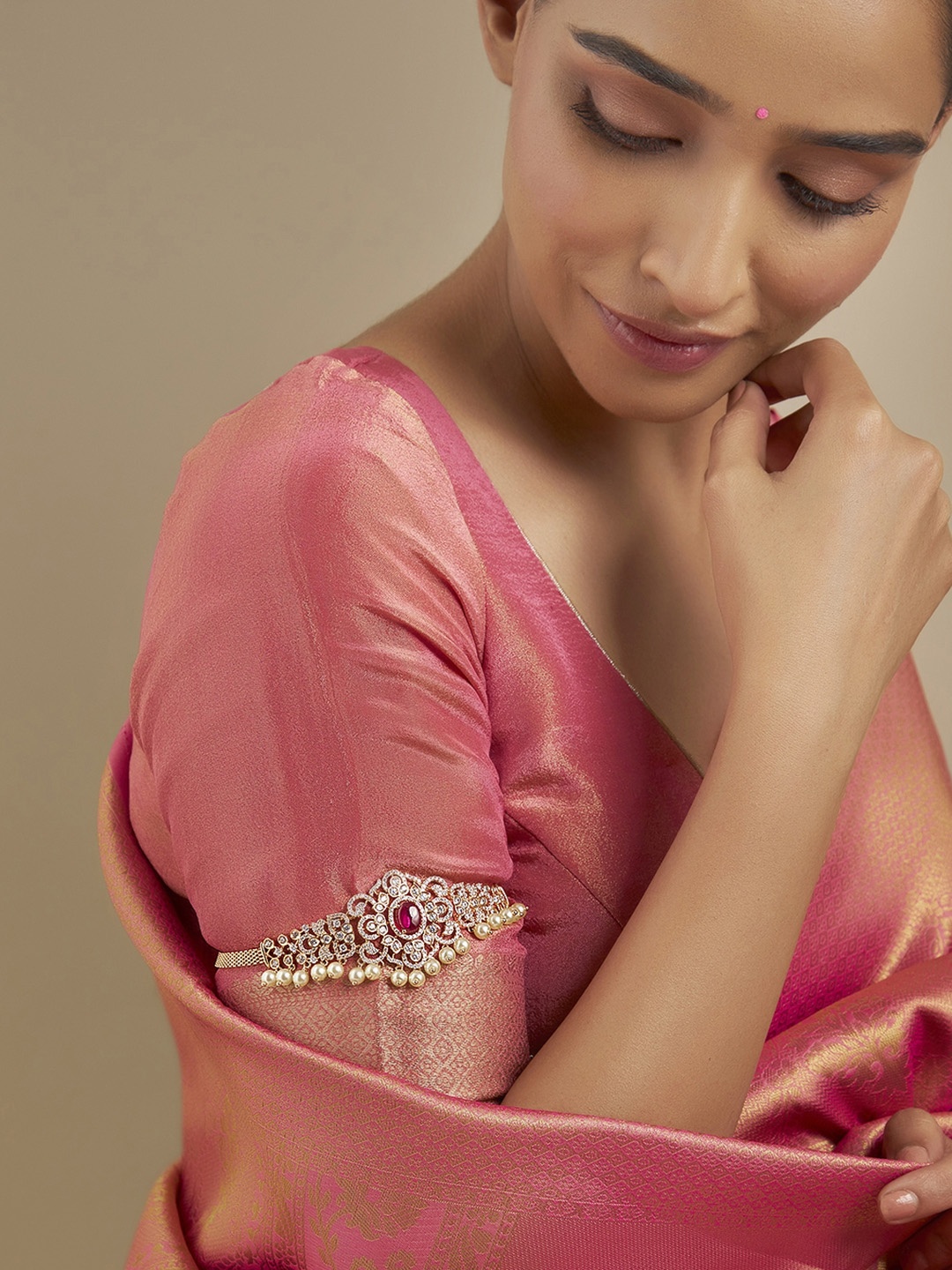 

Kushal's Fashion Jewellery Gold-Plated CZ Studded Armlet
