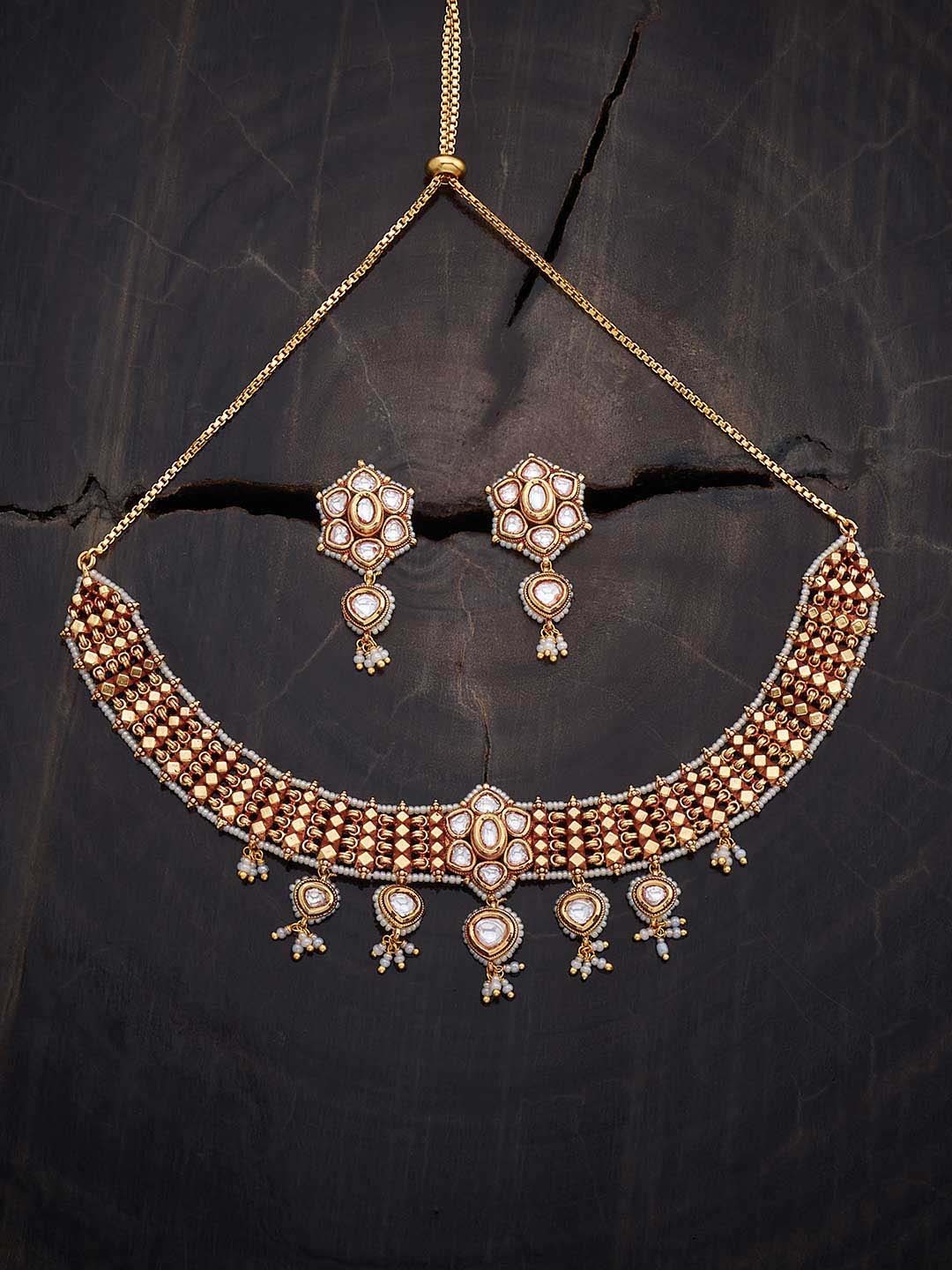 

Kushal's Fashion Jewellery Kundan-Studded & Beaded Jewellery Set, Gold