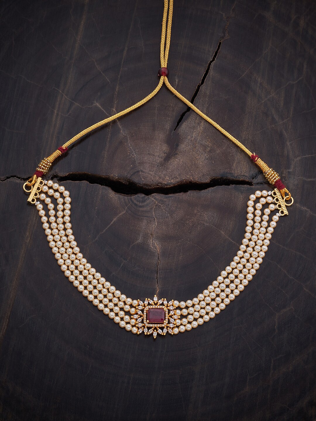 

Kushal's Fashion Jewellery Cubic Zirconia 92.5 Silver Gold Plated Necklace