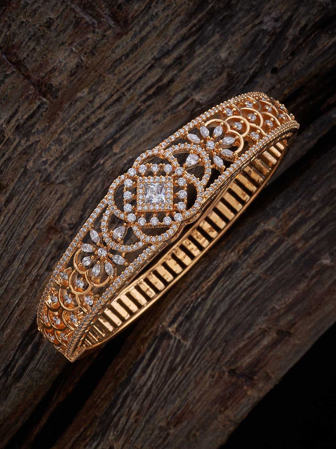 

Kushal's Fashion Jewellery Gold-Plated Cubic Zirconia-Studded Bangle-Style Bracelet