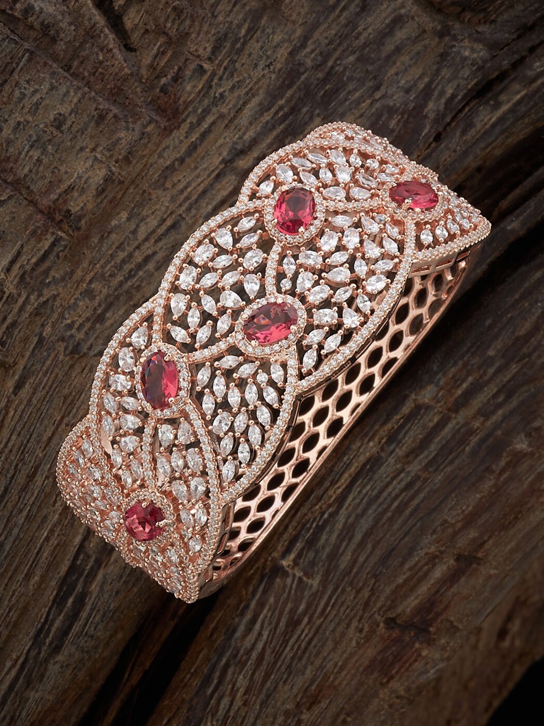 

Kushal's Fashion Jewellery Rose Gold-Plated Cubic Zirconia Kada Bracelet