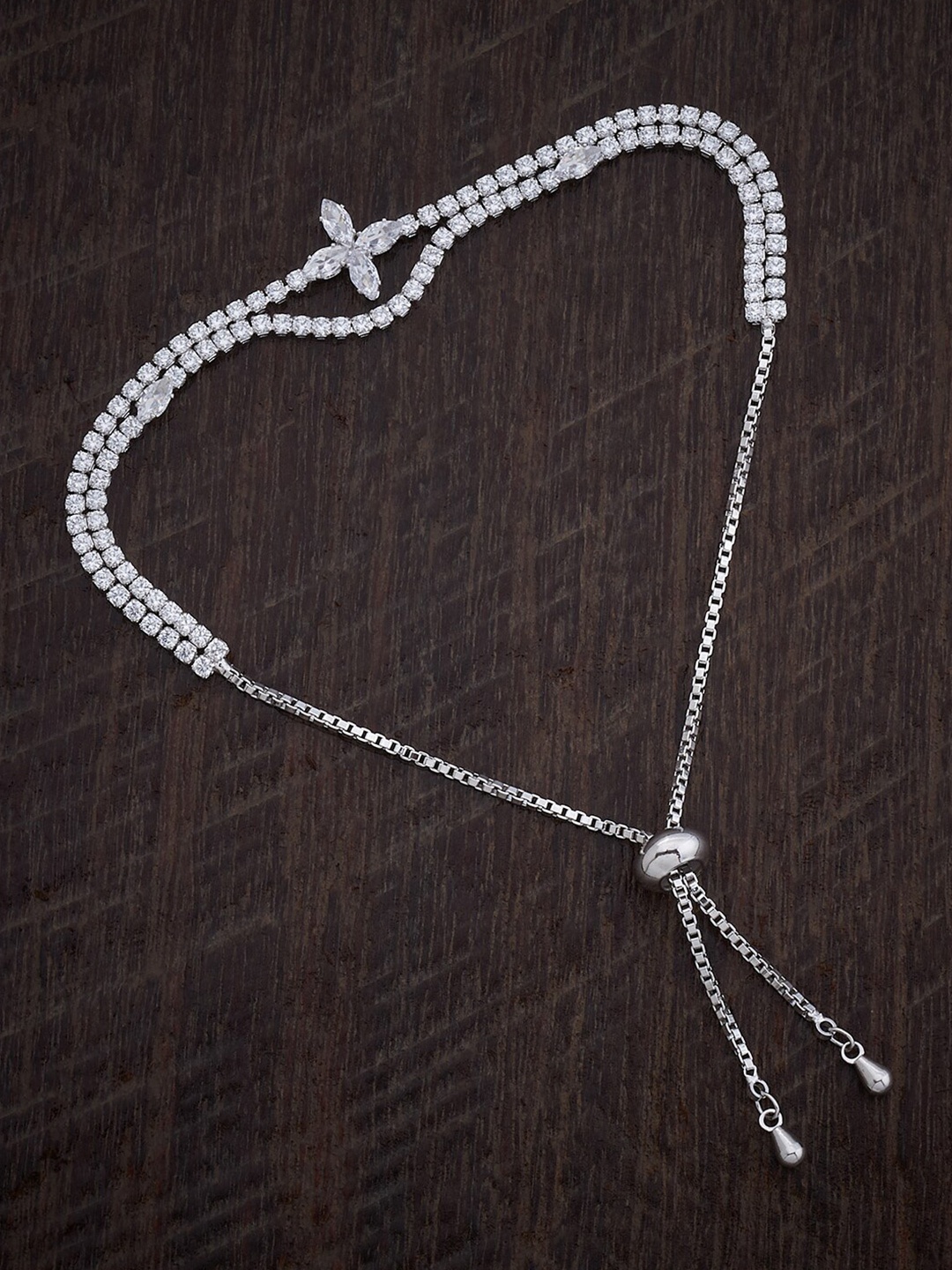 

Kushal's Fashion Jewellery Rhodium-Plated Zircon-Studded Wraparound Bracelet, Silver
