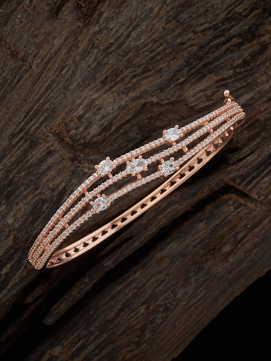 

Kushal's Fashion Jewellery Cubic Zirconia Rose Gold-Plated Bangle-Style Bracelet