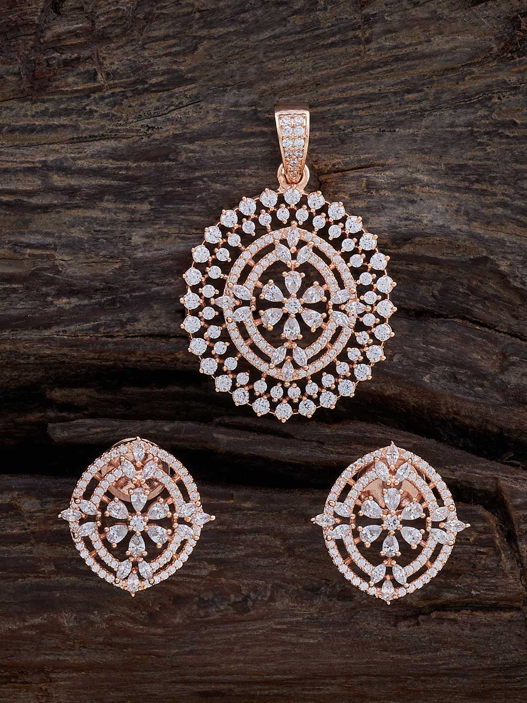 

Kushal's Fashion Jewellery Rose Gold-Plated Cubic Zirconia Studded Jewellery Set