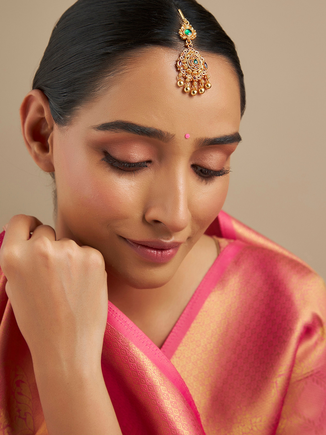 

Kushal's Fashion Jewellery 92.5 Pure Silver Artificial Stones Studded Maang Tikka