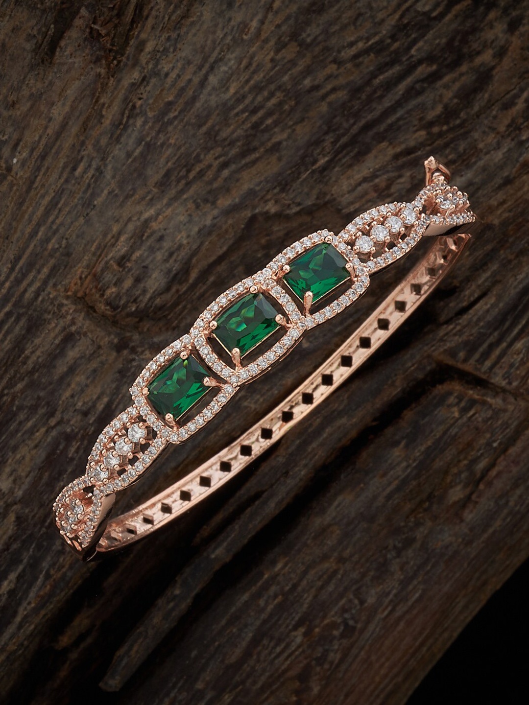

Kushal's Fashion Jewellery Rose Gold-Plated Cubic Zirconia Kada Bracelet