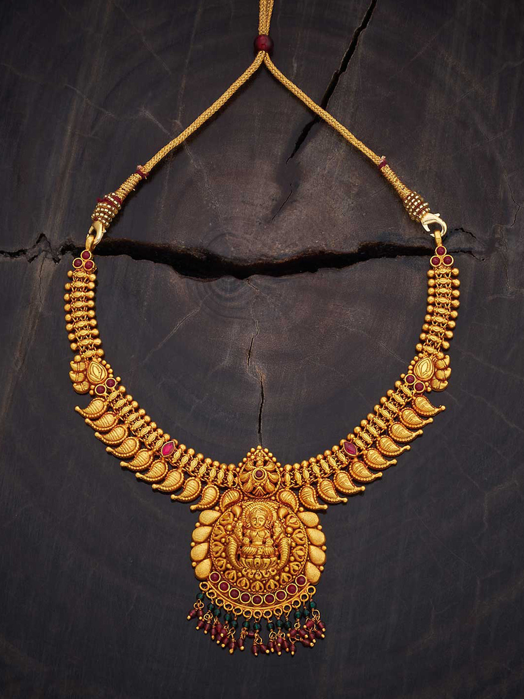 

Kushal's Fashion Jewellery 92.5 Pure Silver Gold-Plated Temple Necklace