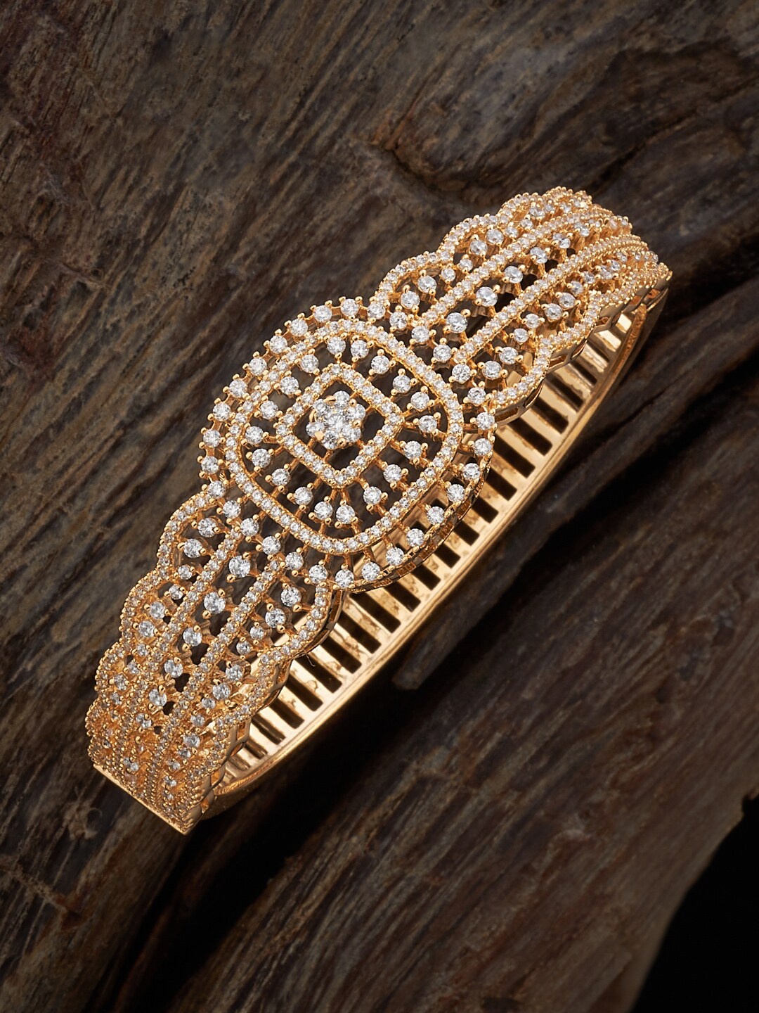 

Kushal's Fashion Jewellery Rose Gold-Plated Cubic Zirconia Kada Bracelet