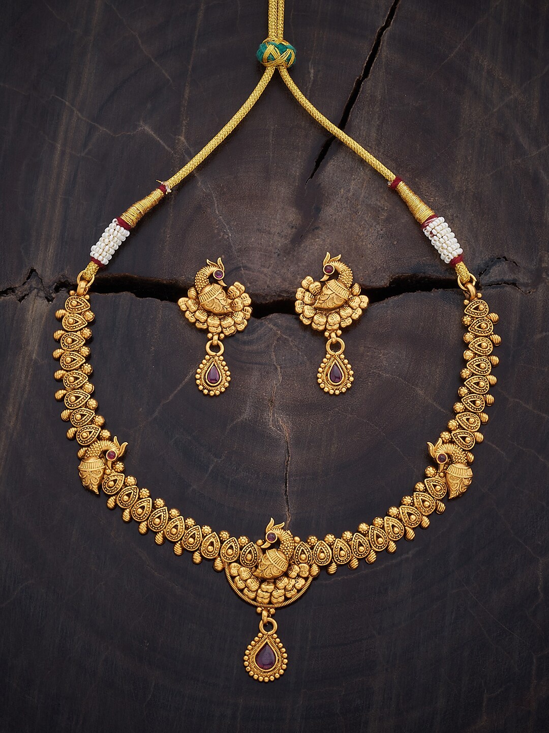 

Kushal's Fashion Jewellery Gold-Plated Stones-Studded Antique Jewellery Set