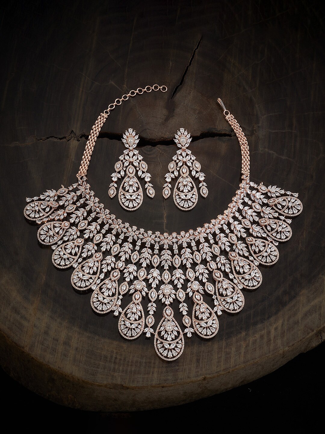 

Kushal's Fashion Jewellery Rose Gold-Plated Zircon-Studded Jewellery Set