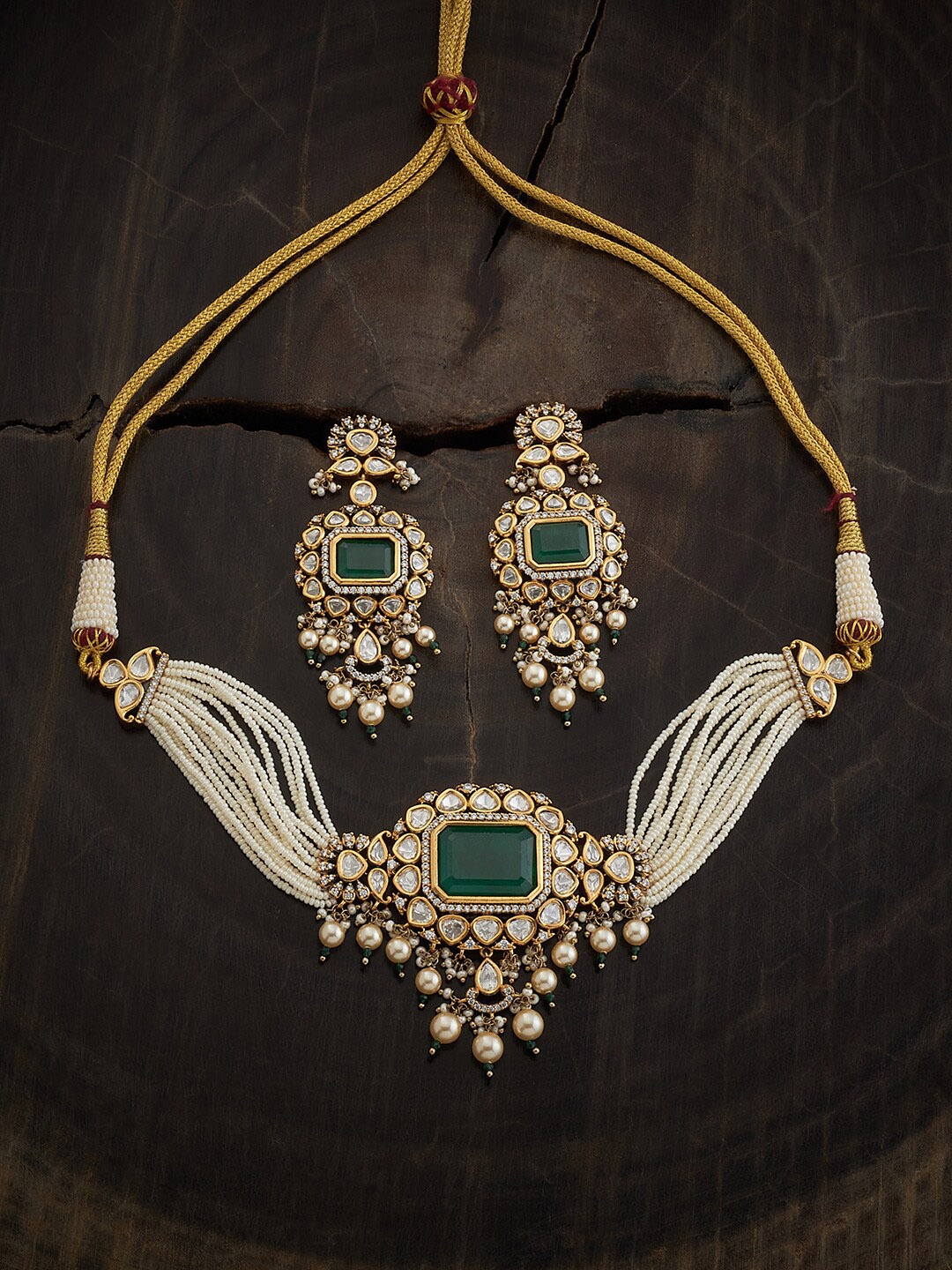 

Kushal's Fashion Jewellery Kundan Stones-Studded & Pearls Beaded Jewellery Set, Gold