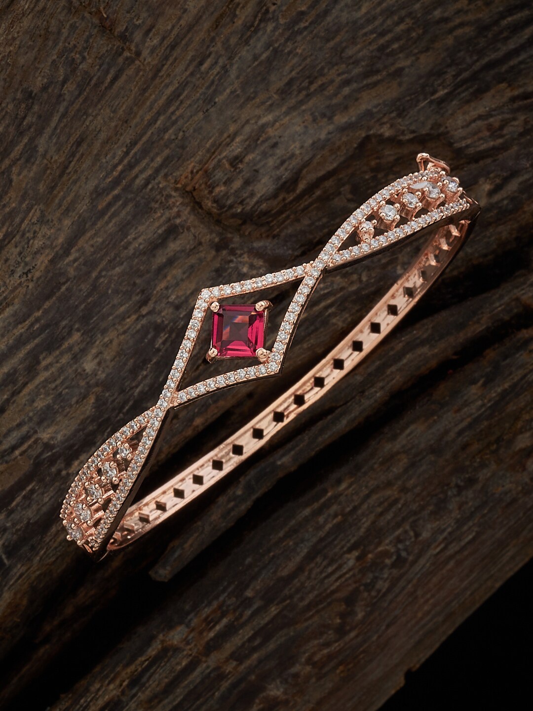 

Kushal's Fashion Jewellery Rose Gold-Plated Cubic Zirconia Kada Bracelet