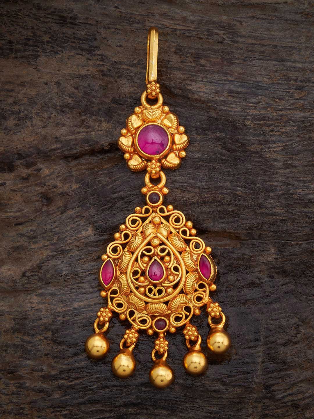 

Kushal's Fashion Jewellery Gold Plated 92.5 Pure Silver Temple Maang Tikka