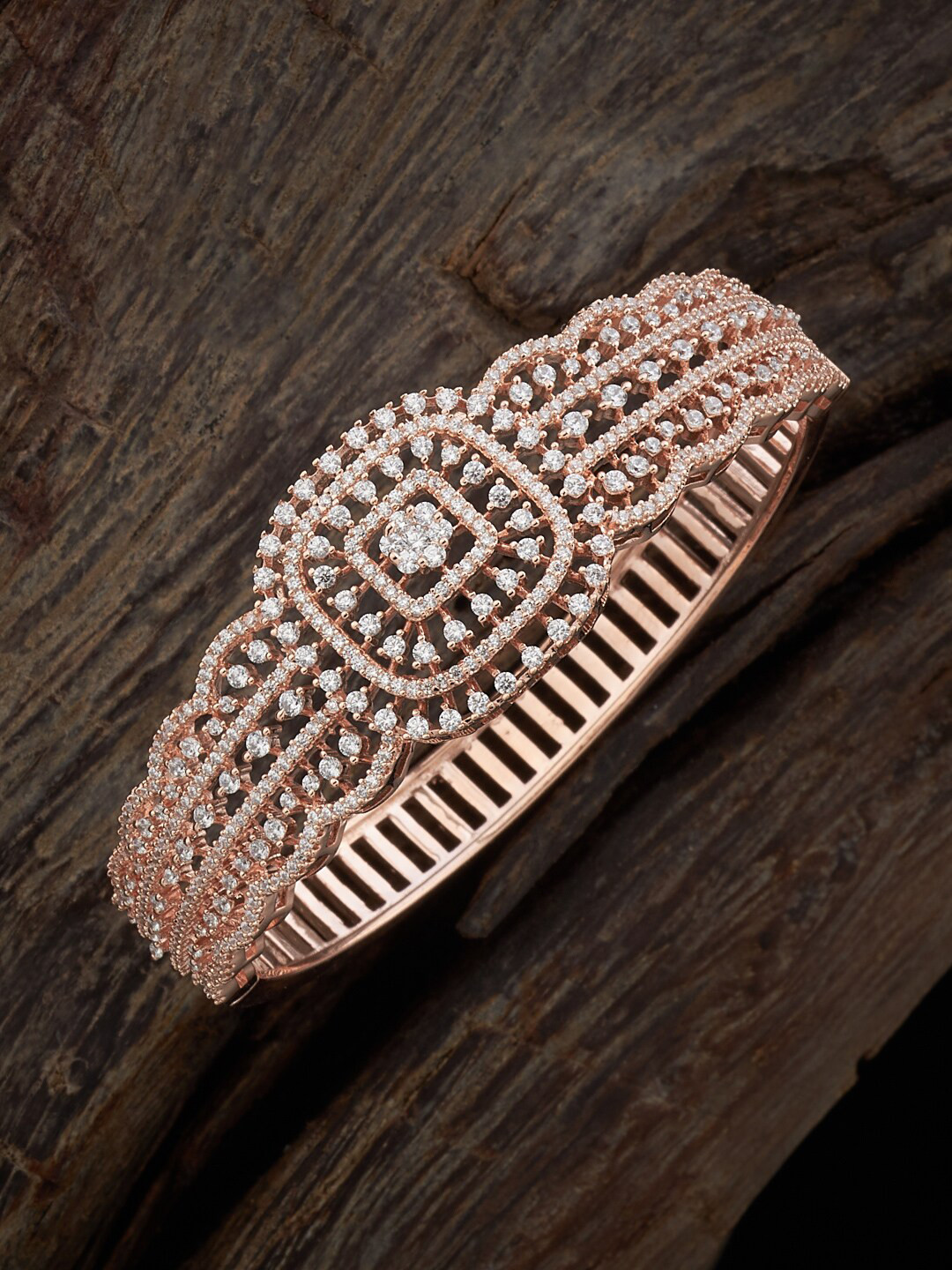 

Kushal's Fashion Jewellery Rose Gold-Plated Cubic Zirconia Kada Bracelet