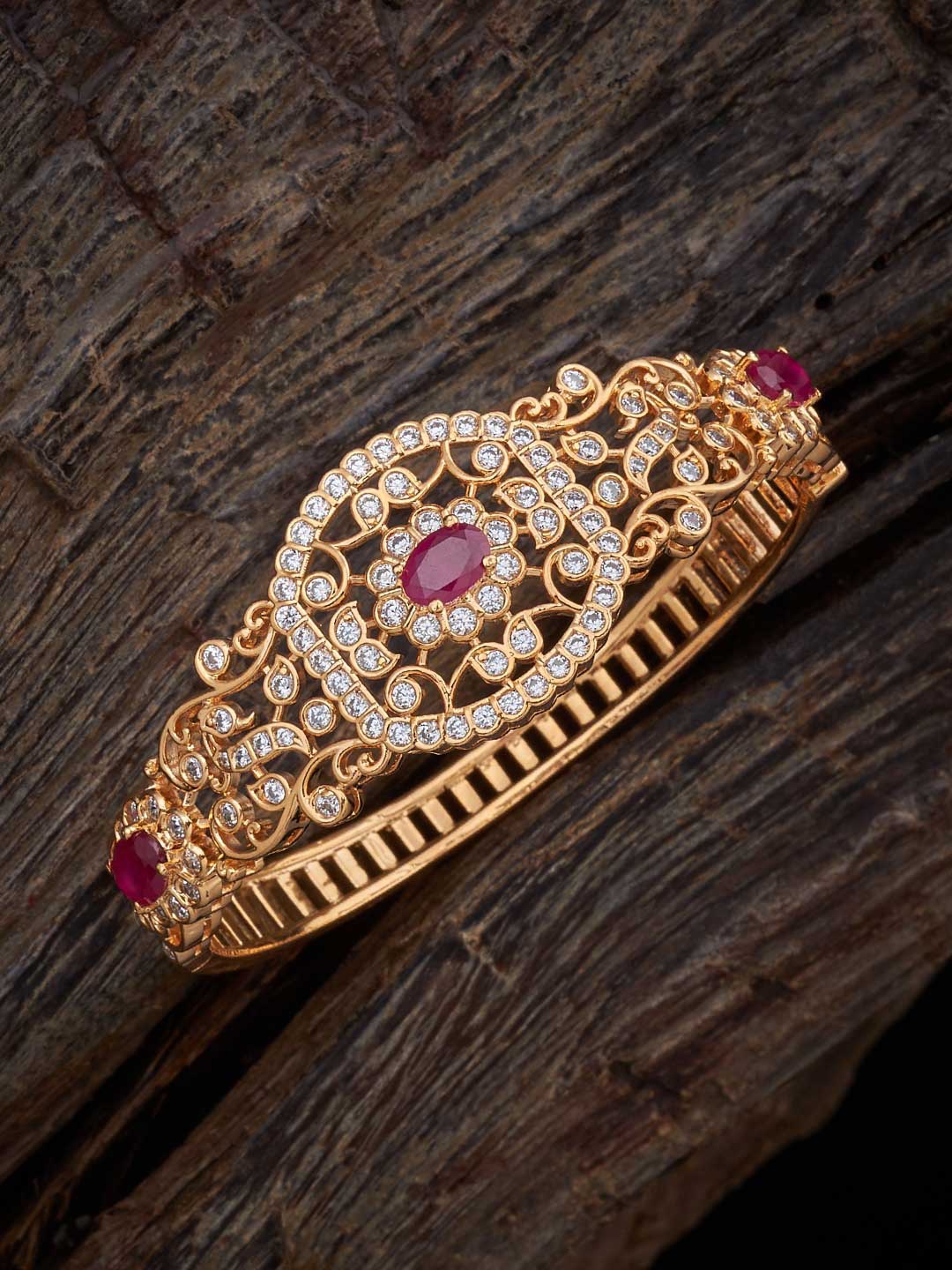 

Kushal's Fashion Jewellery Women Gold-Plated Cubic Zirconia Gold-Plated Kada Bracelet