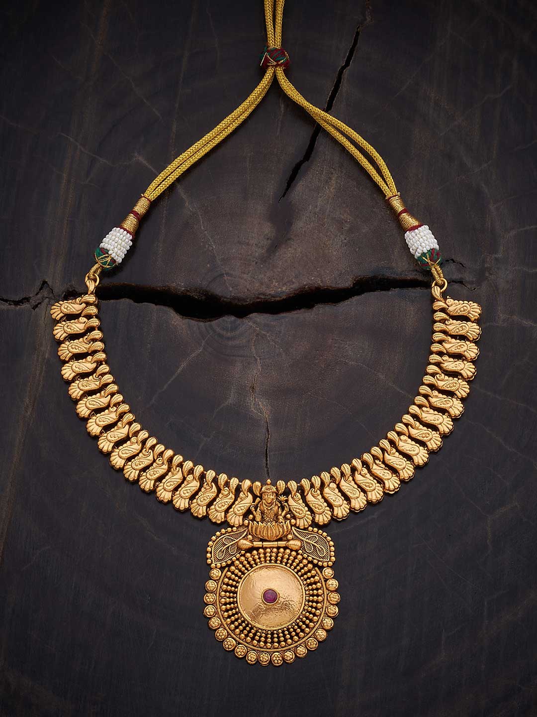 

Kushal's Fashion Jewellery Copper Gold-Plated Artificial Stones Studded Antique Necklace, Silver