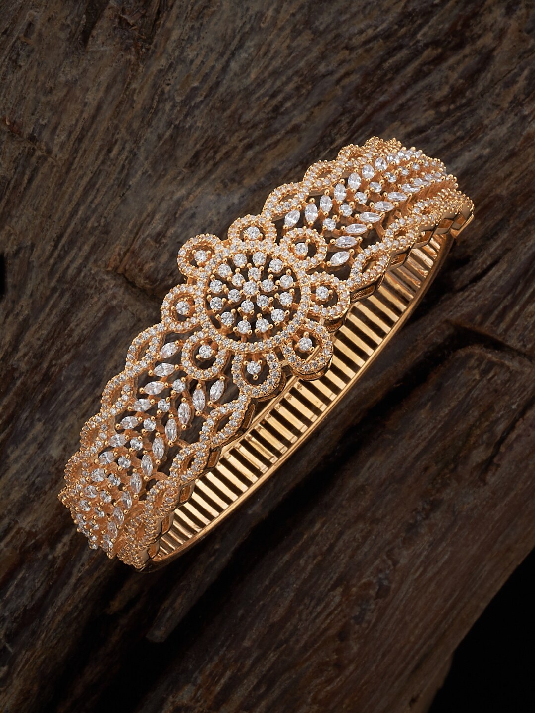 

Kushal's Fashion Jewellery Gold-Plated Zircon-Studded Kada Bracelet