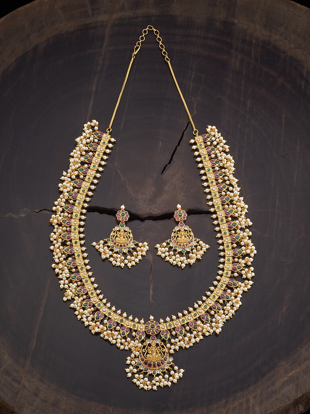 

Kushal's Fashion Jewellery Gold-Plated Stones-Studded & Pearls Beaded Jewellery Set