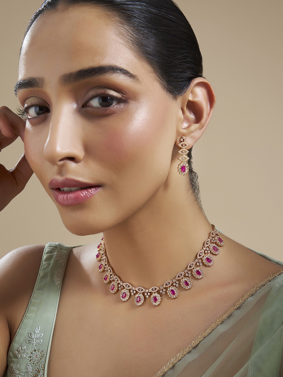 

Kushal's Fashion Jewellery Gold-Plated Zircon-Studded Jewellery Set