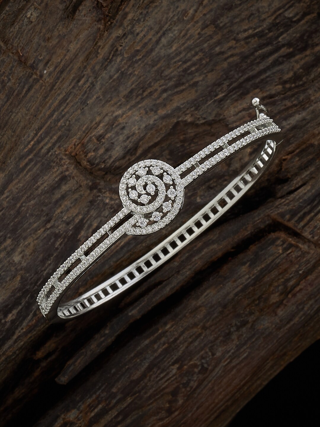 

Kushal's Fashion Jewellery Rhodium-Plated CZ Kada Bracelet, Silver