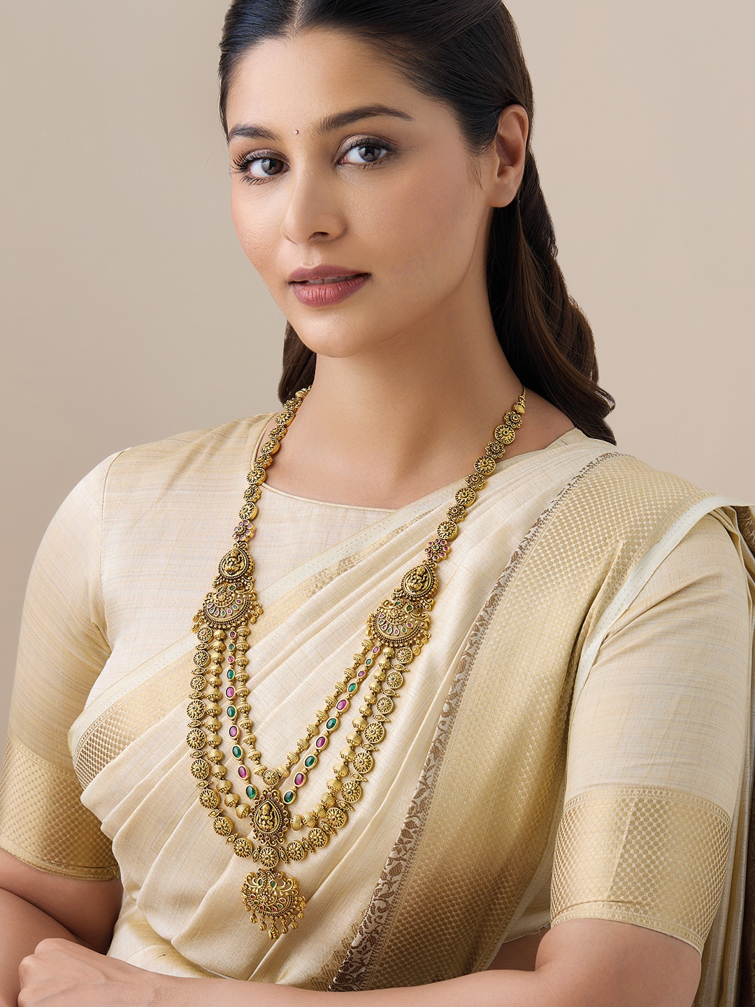

Kushal's Fashion Jewellery Artificial Stones Gold Plated Antique Necklace
