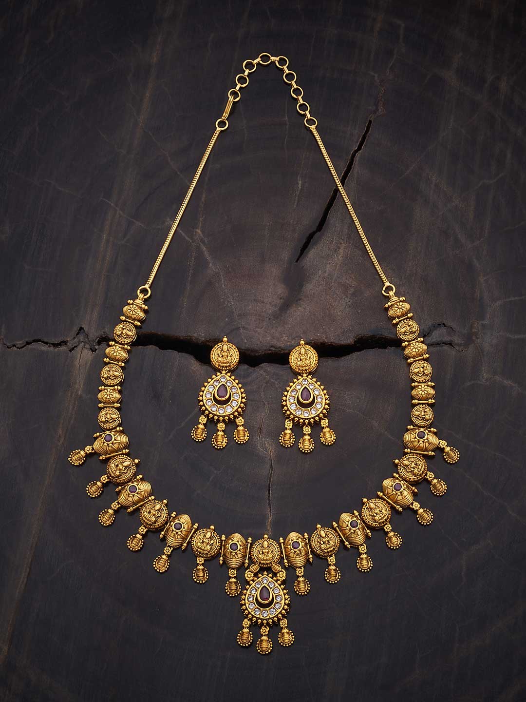 

Kushal's Fashion Jewellery Gold-Plated Stones-Studded Antique Jewellery Set