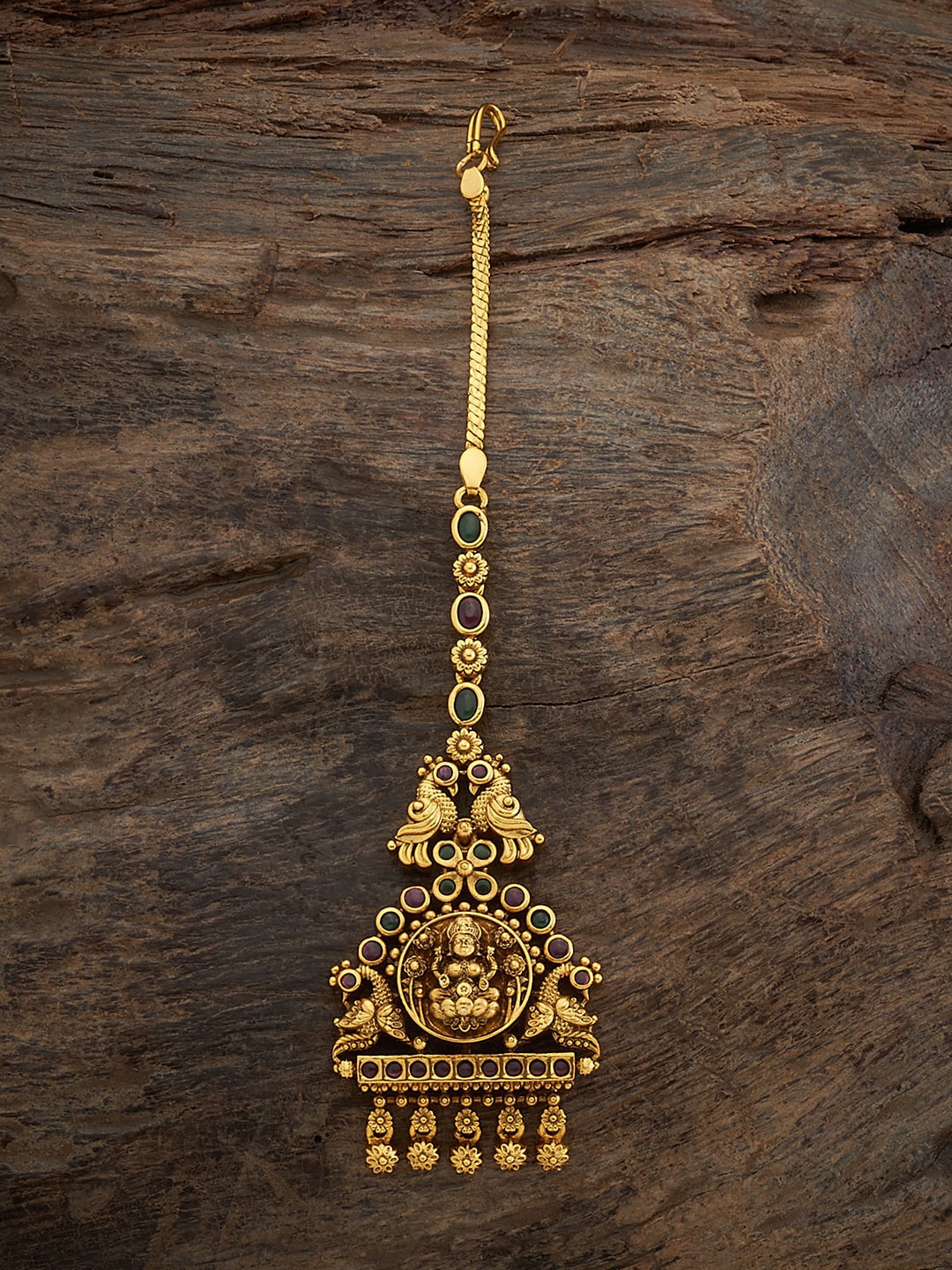 

Kushal's Fashion Jewellery Gold-Plated Artificial Stones Studded Maang Tikka, Red